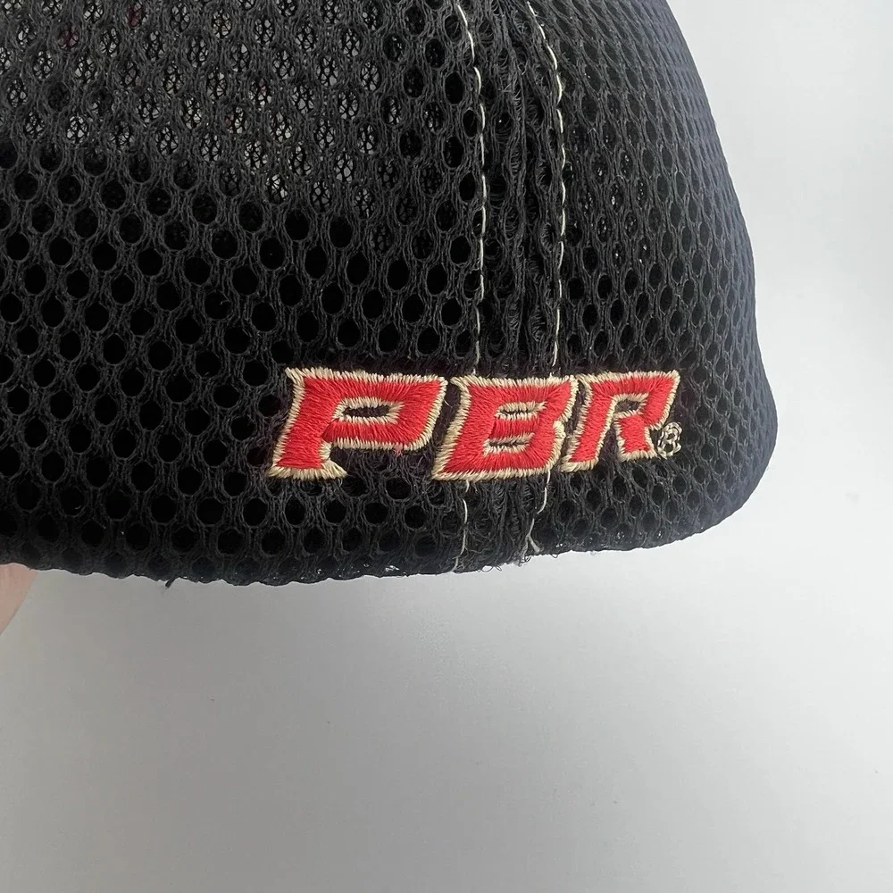 PBR Professional Bull Riders L/XL Flex Fit Mesh Hat Black Rodeo Cap EST 1992